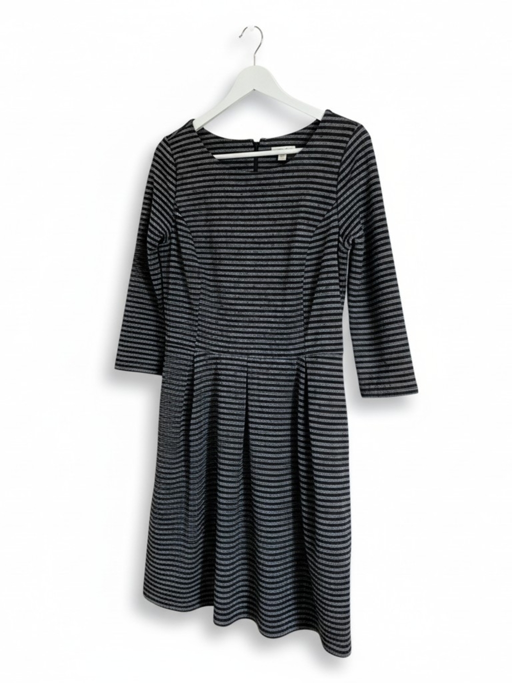 Merona Black and Gray Striped 3/4 Sleeve Fit-and-Flare Dress